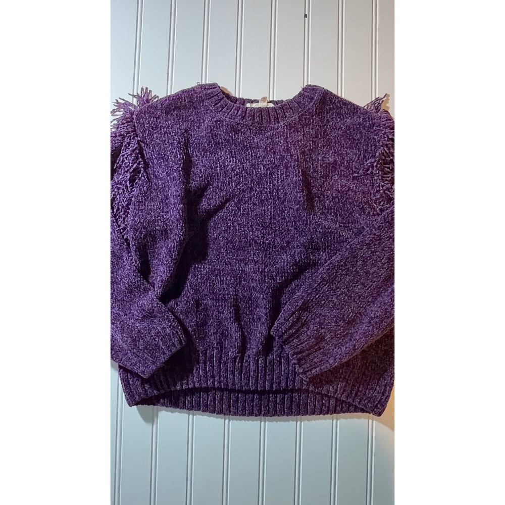 Joyspun Girls Purple Chenille Fringe Shoulder Sweater Size 6X